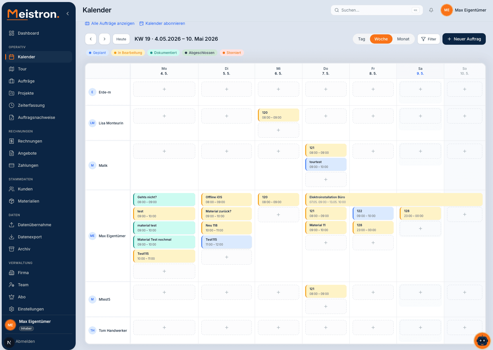 Meistron — Wochen-Kalender Ansicht