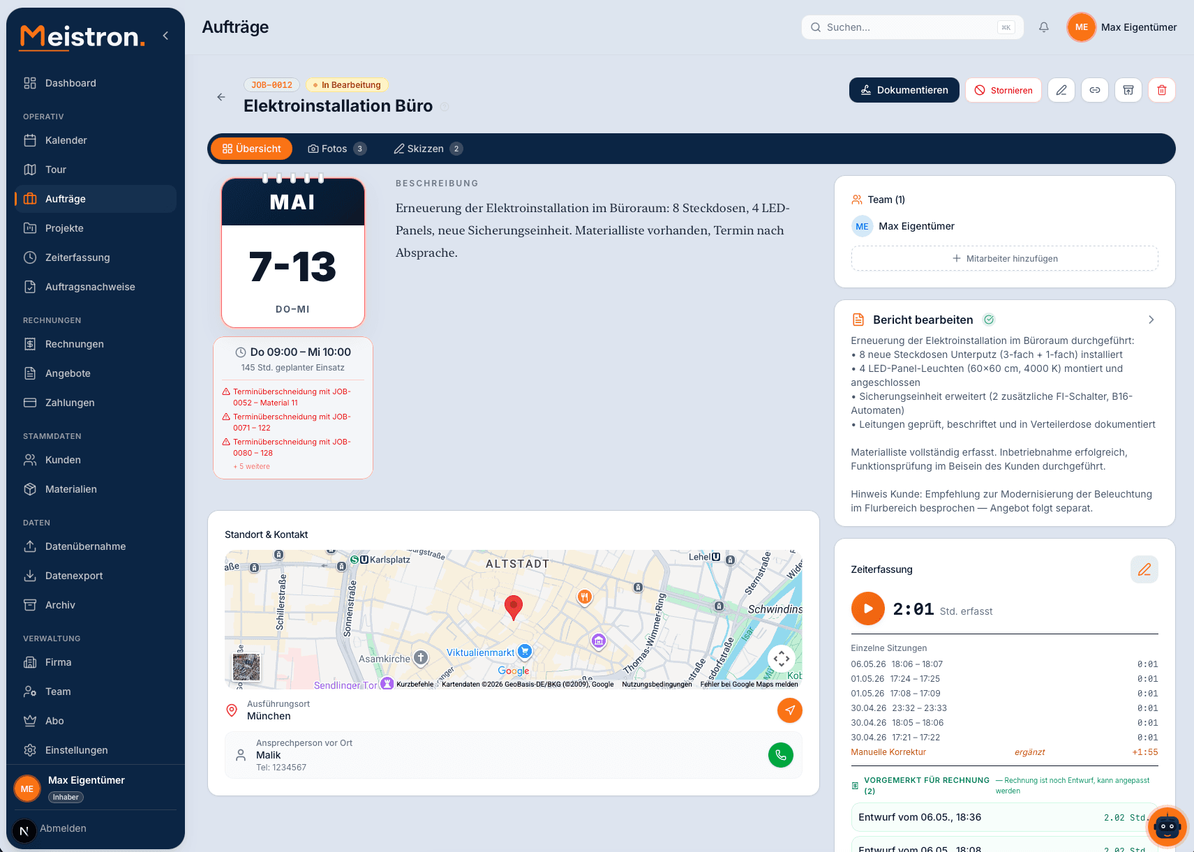 Meistron — Auftragsdetail Ansicht